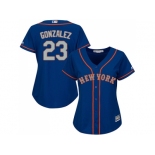 Women New York Mets #23 Adrian Gonzalez Blue(Grey NO.) Alternate Stitched MLB Jersey