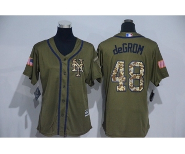 Women New York Mets #48 Jacob deGrom Authentic Green Salute to Service MLB Jersey