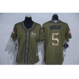 Women New York Mets #5 David Wright Authentic Green Salute to Service MLB Jersey