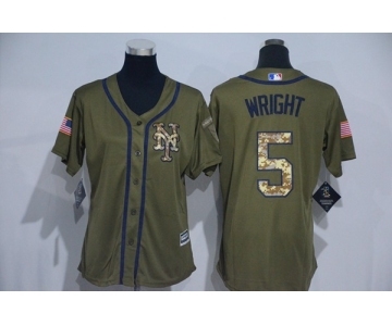 Women New York Mets #5 David Wright Authentic Green Salute to Service MLB Jersey