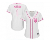 Women's Majestic New York Mets #1 Mookie Wilson Authentic White Fashion Cool Base MLB Jersey