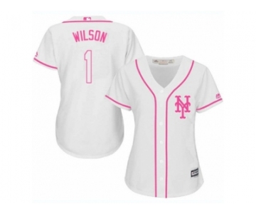 Women's Majestic New York Mets #1 Mookie Wilson Authentic White Fashion Cool Base MLB Jersey