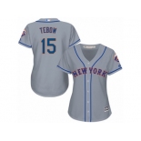 Women's Majestic New York Mets #15 Tim Tebow Replica Grey Road Cool Base MLB Jersey