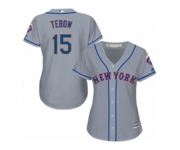 Women's Majestic New York Mets #15 Tim Tebow Replica Grey Road Cool Base MLB Jersey