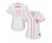 Women's Majestic New York Mets #21 Lucas Duda Authentic White Fashion Cool Base MLB Jersey