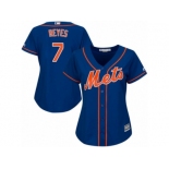 Women's Majestic New York Mets #7 Jose Reyes Replica Royal Blue Alternate Home Cool Base MLB Jersey