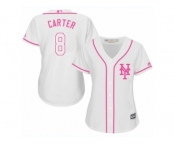 Women's Majestic New York Mets #8 Gary Carter Authentic White Fashion Cool Base MLB Jersey