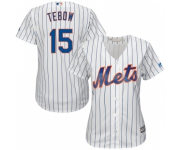 Women's New York Mets #15 Tim Tebow Majestic White Home Cool Base Player Jersey