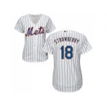 Women's New York Mets #18 Darryl Strawberry White(Blue Strip) Home Stitched MLB Jersey