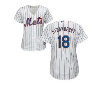 Women's New York Mets #18 Darryl Strawberry White(Blue Strip) Home Stitched MLB Jersey