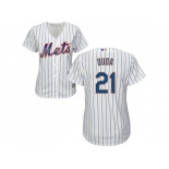 Women's New York Mets #21 Lucas Duda White(Blue Strip) Home Stitched MLB Jersey