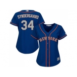 Women's New York Mets #34 Noah Syndergaard Blue(Grey NO.) Alternate Road Stitched MLB Jersey