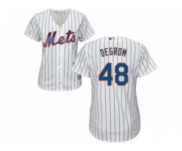 Women's New York Mets #48 Jacob deGrom White(Blue Strip) Home Stitched MLB Jersey