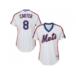 Women's New York Mets #8 Gary Carter White(Blue Strip) Alternate Stitched MLB Jersey