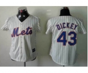 women mlb jerseys new york mets #43 dickey cream(blue stripe)