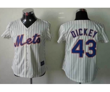 women mlb jerseys new york mets #43 dickey cream(blue stripe)