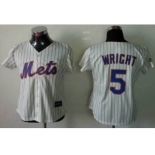 women mlb jerseys new york mets #5 wricht cream(blue strip)