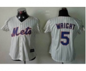 women mlb jerseys new york mets #5 wricht cream(blue strip)