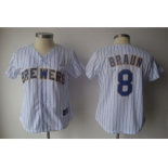 MLB Women Jerseys Milwaukee Brewers #8 Ryan Braun white[blue strip]