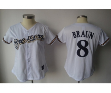 MLB Women Jerseys Milwaukee Brewers #8 braun white