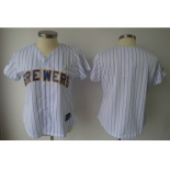 MLB Women Jerseys Milwaukee Brewers blank white[blue strip]