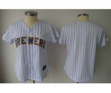 MLB Women Jerseys Milwaukee Brewers blank white[blue strip]