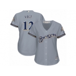 Women Majestic Milwaukee Brewers #12 Stephen Vogt Authentic Grey Road Cool Base MLB Jersey