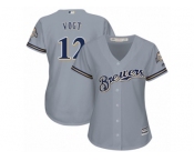 Women Majestic Milwaukee Brewers #12 Stephen Vogt Authentic Grey Road Cool Base MLB Jersey