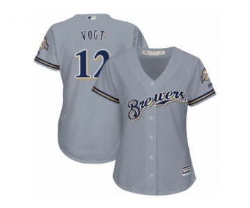 Women Majestic Milwaukee Brewers #12 Stephen Vogt Authentic Grey Road Cool Base MLB Jersey