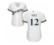 Women Majestic Milwaukee Brewers #12 Stephen Vogt Authentic White Home Cool Base MLB Jersey