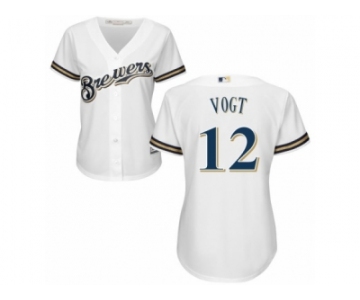 Women Majestic Milwaukee Brewers #12 Stephen Vogt Authentic White Home Cool Base MLB Jersey