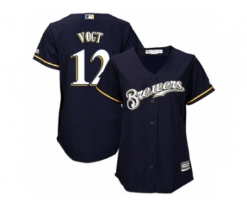 Women Majestic Milwaukee Brewers #12 Stephen Vogt Replica Navy Blue Alternate Cool Base MLB Jersey