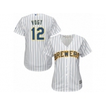 Women Majestic Milwaukee Brewers #12 Stephen Vogt Replica White Alternate Cool Base MLB Jersey