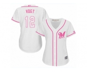 Women Majestic Milwaukee Brewers #12 Stephen Vogt Replica White Fashion Cool Base MLB Jersey