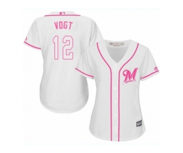 Women Majestic Milwaukee Brewers #12 Stephen Vogt Replica White Fashion Cool Base MLB Jersey