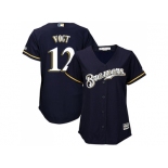 Women Milwaukee Brewers #12 Stephen Vogt Navy Blue Alternate Stitched MLB Jersey