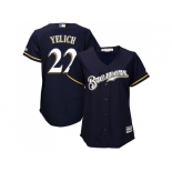 Women Milwaukee Brewers #22 Christian Yelich Navy Blue Alternate Stitched MLB Jersey