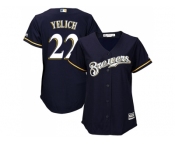 Women Milwaukee Brewers #22 Christian Yelich Navy Blue Alternate Stitched MLB Jersey