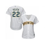 Women Milwaukee Brewers #22 Christian Yelich White Strip Home Stitched MLB Jersey