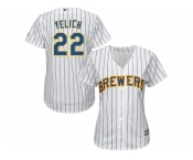 Women Milwaukee Brewers #22 Christian Yelich White Strip Home Stitched MLB Jersey