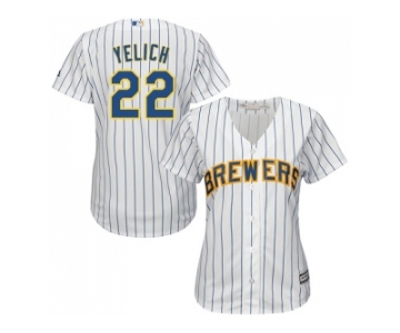 Women Milwaukee Brewers #22 Christian Yelich White Strip Home Stitched MLB Jersey