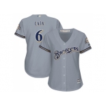 Women Milwaukee Brewers #6 Lorenzo Cain Grey Road Stitched MLB Jersey