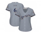 Women Milwaukee Brewers #6 Lorenzo Cain Grey Road Stitched MLB Jersey