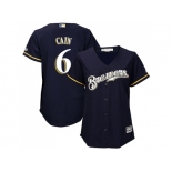 Women Milwaukee Brewers #6 Lorenzo Cain Navy Blue Alternate Stitched MLB Jersey