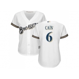 Women Milwaukee Brewers #6 Lorenzo Cain White Home Stitched MLB Jersey