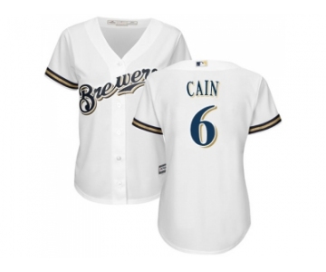 Women Milwaukee Brewers #6 Lorenzo Cain White Home Stitched MLB Jersey