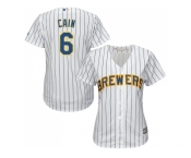 Women Milwaukee Brewers #6 Lorenzo Cain White Strip Home Stitched MLB Jersey