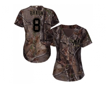 Women Milwaukee Brewers #8 Ryan Braun Camo Realtree Collection Cool Base Stitched MLB Jersey