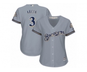 Women's Majestic Milwaukee Brewers #3 Orlando Arcia Authentic Grey Road Cool Base MLB Jersey