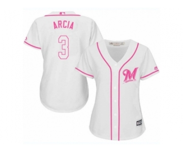 Women's Majestic Milwaukee Brewers #3 Orlando Arcia Authentic White Fashion Cool Base MLB Jersey